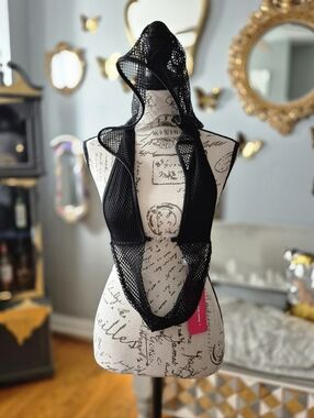 NWT Punk Rock Goth Black Mesh Risky Hooded Halter Top Small